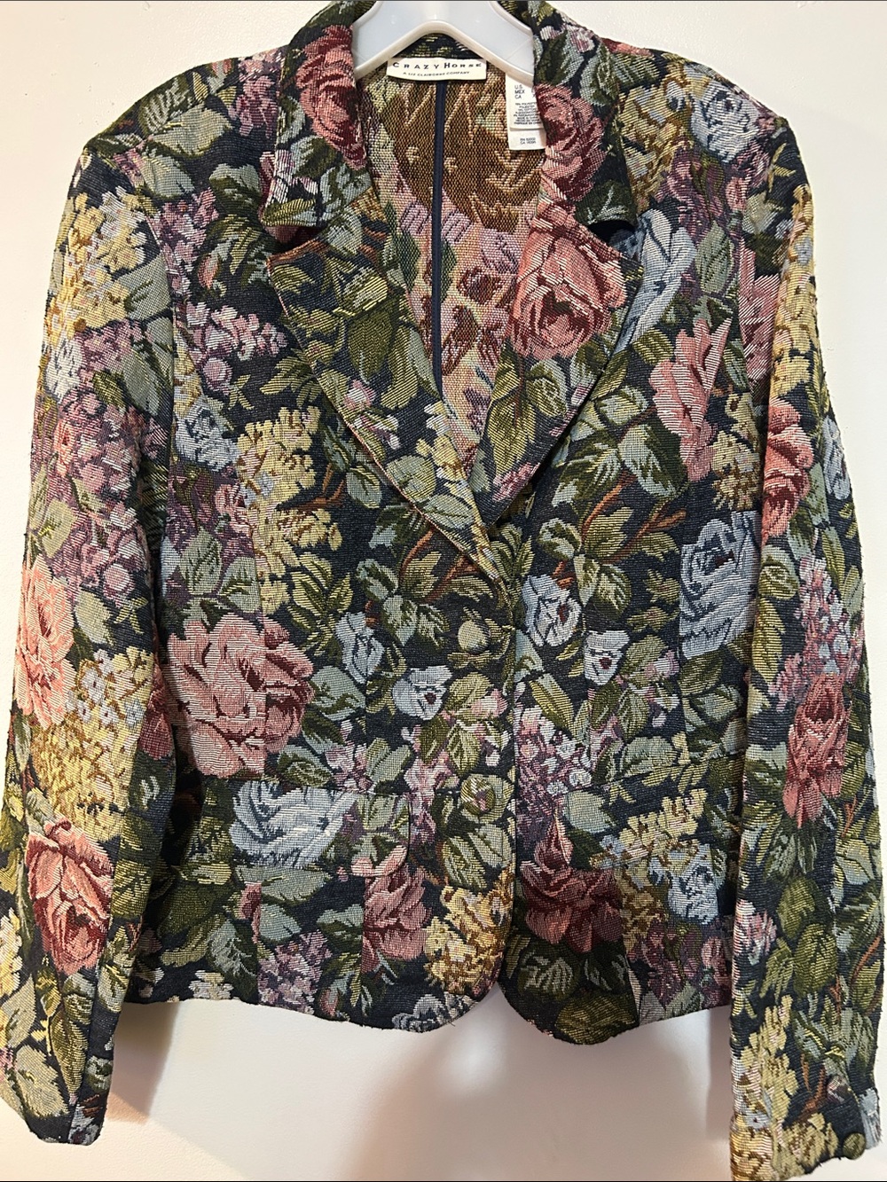 Liz Claiborne Floral Tapestry Blazer in Pink, Green & Blue